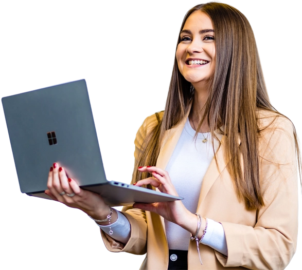 Excited Person Holding Laptop